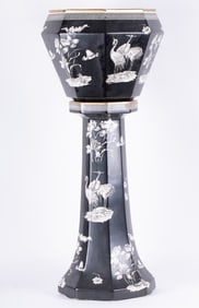 An Antique English Phoenix Ware Jardiniere on Stand