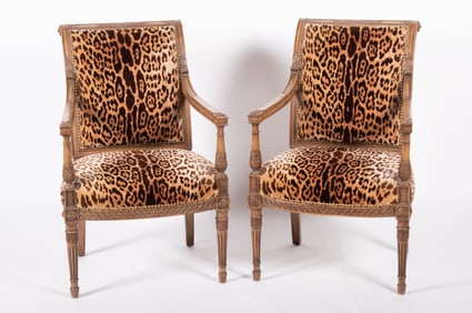 A Pair of French Armchairs with Leopard Upholstery