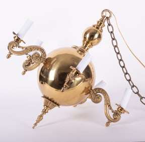 American Brass Five Light Orb Style Chandelier