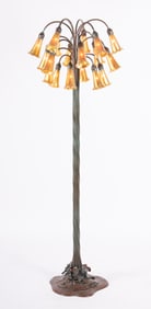 A Buffalo Metalworks and Lundberg Studios Glass Eighteen-Light Lily Floor Lamp