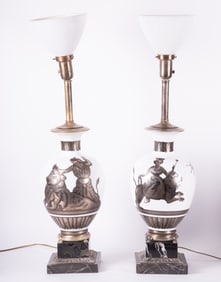 Pair of Tommi Parzinger Porcelain Bronze Table Lamps