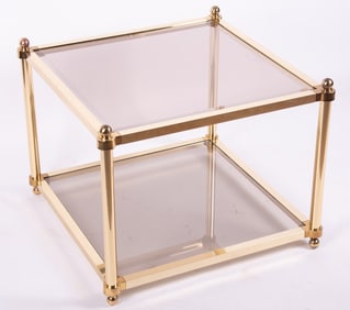 Vintage Two Tier Brass and Chrome Side Table In the Style of Maison Jansen