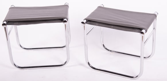 Pair of Perriand, Jeanneret and Le Corbusier, LC9 stools by Cassina