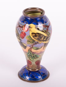 An Art Nouveau French Enamel Vase with Birds and Cherries
