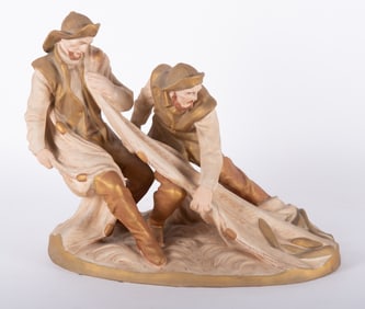 Large Royal Dux Porcelain Figure Group of Fishermen