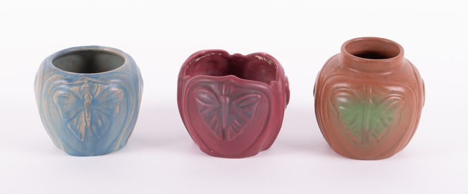 A Trio of Early Van Briggle Butterfly Vases