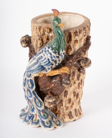 An Italian Majolica Peacock vase