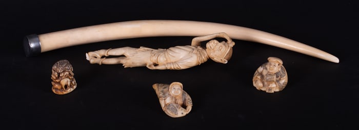 Five Asian Carved Bone Objects