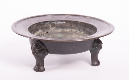 19th Century Chinese Bronze Brazier Stand with Foo Dog Feet