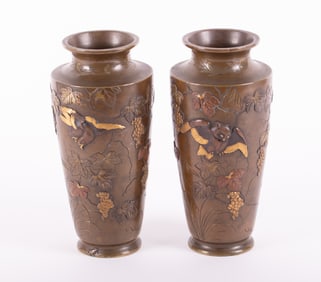 A Pair of Japanese Meiji Period Bronze Vases