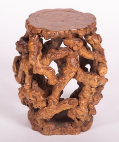 Naturalistic Chinese Burl Wood Stool