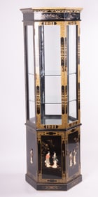 Chinese Black Lacquer Vitrine Cabinet