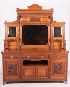 Antique Oak Mirrored Sideboard