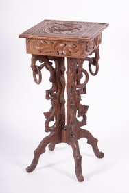 Early 20th Century Folk Art Carved Wood Jewelry Box on Stand