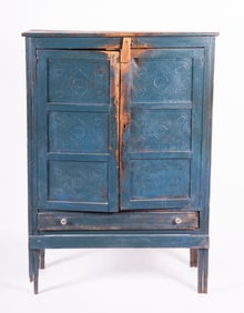 Antique Punched Tin Pie Safe, Original Blue Paint