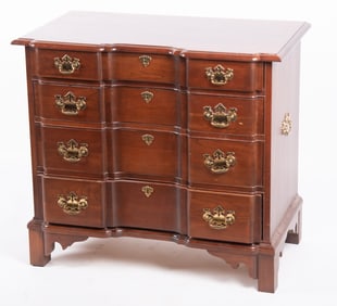 Chippendale Style 1950s Solid Cherry Block Front Chest