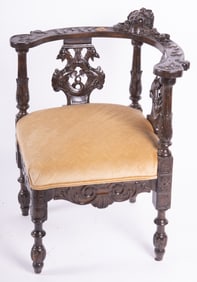 English Continental Ornate Carved Corner Chair