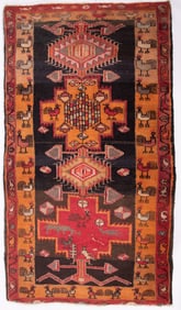 Handwoven Area Rug With Guard Border of Roosters