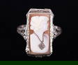 Cameo Locket Ring Crafted in 14K White Gold