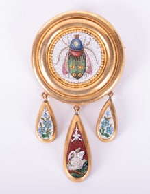 Antique Micro Mosaic Scarab Brooch Mounted in Yellow Gold