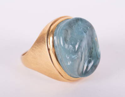 18K Yellow Gold Burle Marx Aquamarine Ring: 18K Yellow Gold Burle Marx Aquamarine RingThe organic form designer ring is signed with a brushed gold finish. It weighs