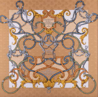 Framed Hermes Scarf, "L'Instruction du Roi en Excellence de Monter a Cheval": Framed Hermes Scarf, &quot;L'Instruction du Roi en Excellence de Monter a Cheval&quot;38 x 38 inches (overall dimensions)