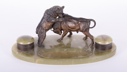 French Bronze and Onyx Inkwell