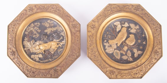 A Pair of Antique Continental Gilt Bronze Game Compotes