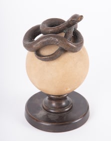 A Bronze and Stone Snake Sculpture
