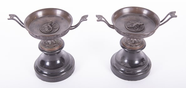 A Pair of Antique Black Marble and Bronze Tazza