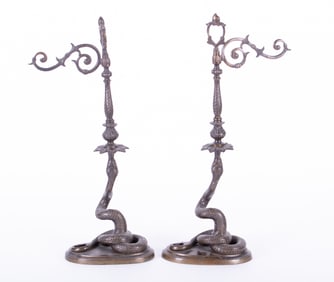 Pair of Bronze Snake Form Screen Holders