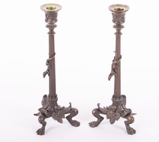 Pair of Aesthetic Movement Bronze Candlesticks