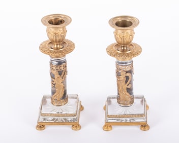 A Pair of Diminutive French Empire Style Candlesticks