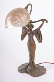 An Art Nouveau Figural Lamp with Large Turbo Shell, after Moreau