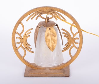 Art Deco Table Lamp with Gilt Base and Frosted Shade