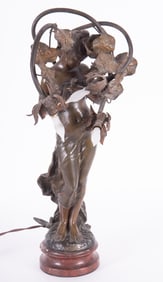 Spelter Figural Newel Post Lamp after Hippolyte Moreau
