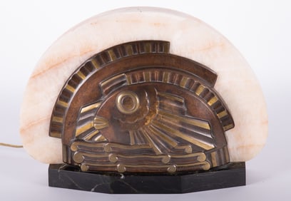 Auguste Lardillier (1871-1935) Art Deco Bronze and Marble Table Lamp