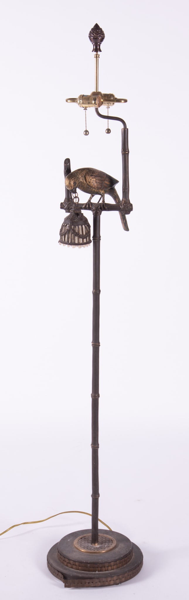Frederick Cooper Bronze Faux Bamboo Parrot Lamp: Frederick Cooper Bronze Faux Bamboo Parrot Lampwithout shade.Provenance: The Estate of Diana Eley, St. Louis, MO63 inches tall, base 12 inch diameter