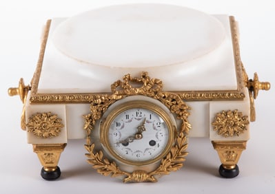 A 19th Century French Beaux Arts Bronze and Marble Pedestal Clock