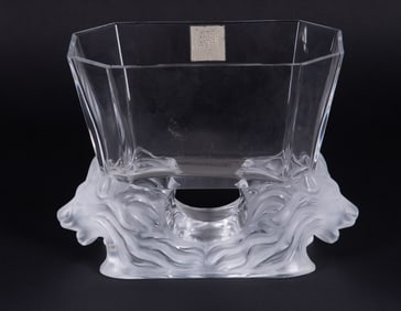 A Lalique Crystal Double Lion Head Vase, Venise
