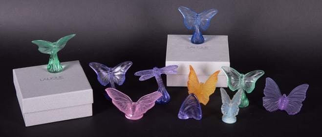 Ten Lalique Figurines, Butterfly and Dragonfly