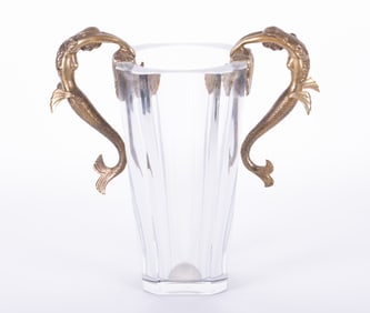 Large Crystal and Brass Sea Maiden Vase, Erte for Baccarat