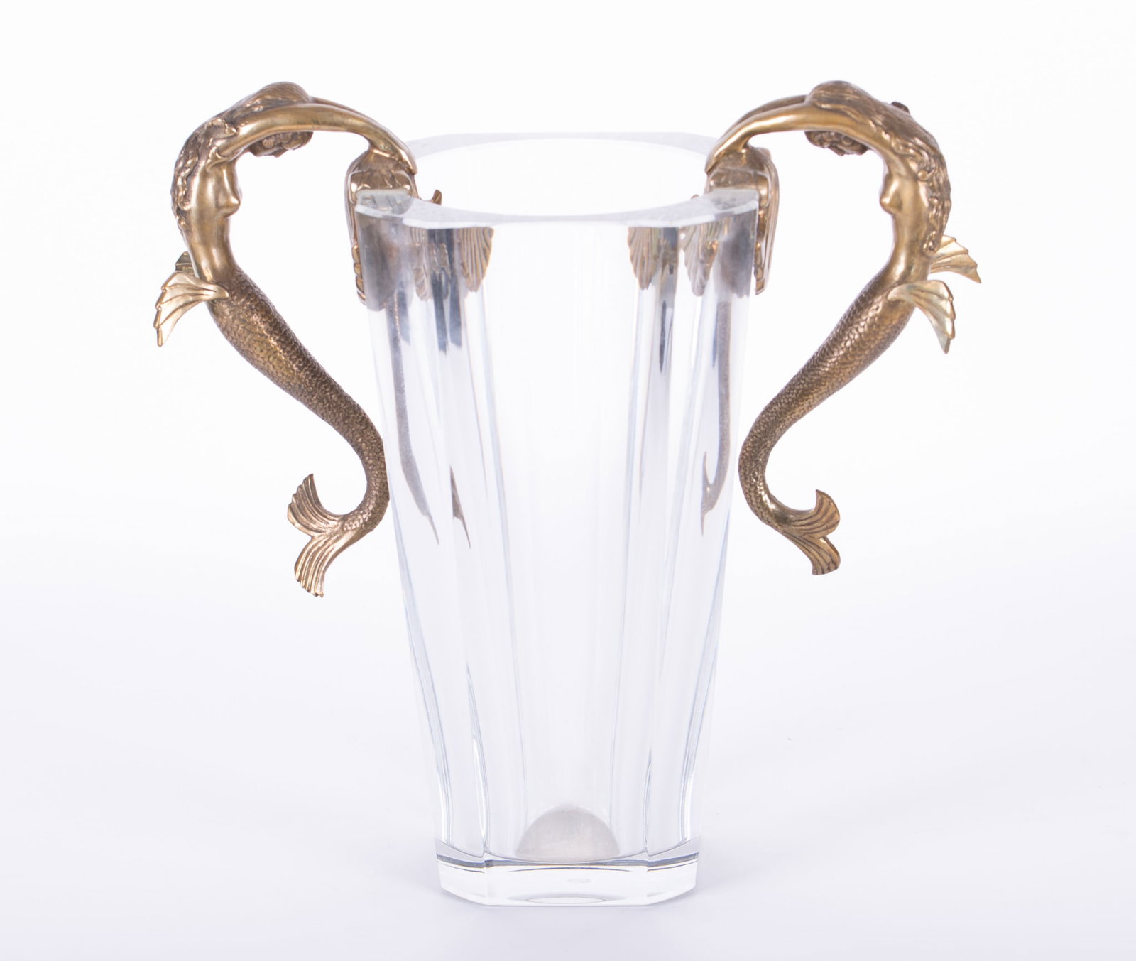 Large Crystal and Brass Sea Maiden Vase, Erte for Baccarat (1 of 5)