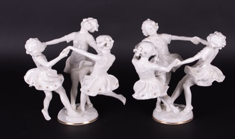 Pair of Hutchenreuther Three Figure Porcelain Sculptures