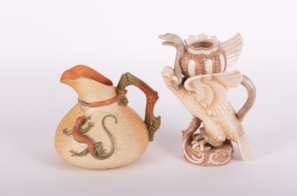 A Figural Royal Worcester and Royal Rudolstadt Pitcher