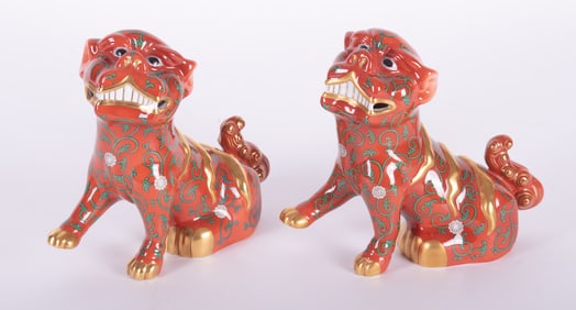 A Pair of Herend Foo Dogs, in the Red Dynasty Pattern