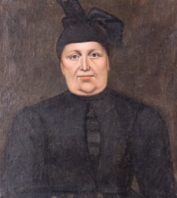 American School 19th Century, Portrait of a Woman in Mourning, oil on canvas
