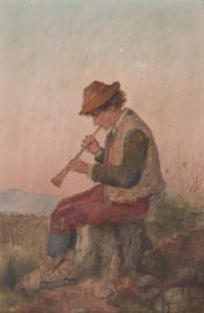 L. Michel, Continental Early 20th Century, Young Boy Playing a Flute, 1902, oil on panel