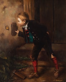 Gustave Auguste Serrure, Continental 20th Century, Boy with Butterfly, oil on canvas