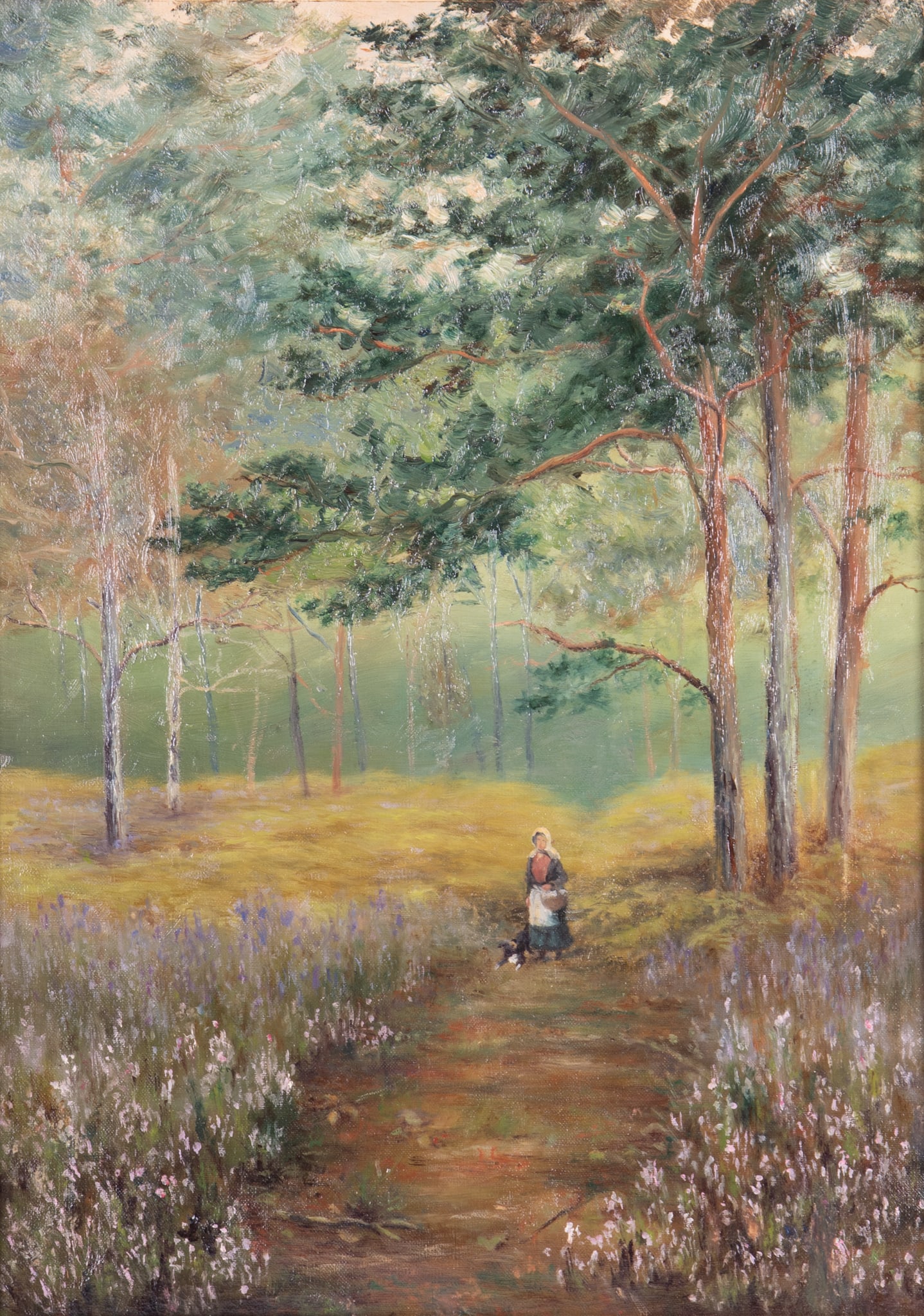 British School Late 19th Century, Girl in the Woods, circa 1880, oil on canvas: British School, Late 19th CenturyGirl in the Woods, circa 1880oil on canvasunsigned, framed.Provenance: The Estate of Diana Eley, St. Louis, MO22 x 16 inches; 27 1/2 x 21 inches (with frame)
